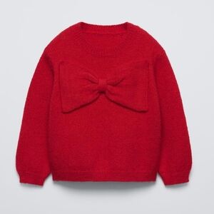 ZARA Red Knit Big Bow Sweater